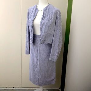 Vintage 50s 60s Handmade Gray and White Striped Suit Set with Metal Zipper